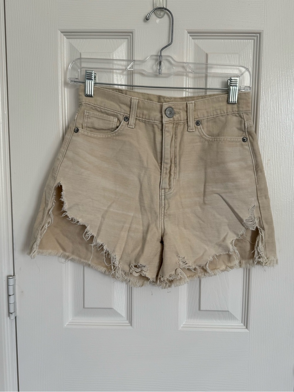 American Eagle Outfitters Beige High-Rise Distressed Jean Shorts
